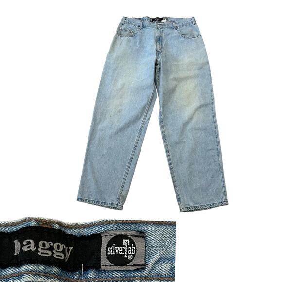 Vintage 90s Levi’s SilverTab Baggy Jeans Light Wash Distressed / size 38 x 32 - - Picture 1 of 5